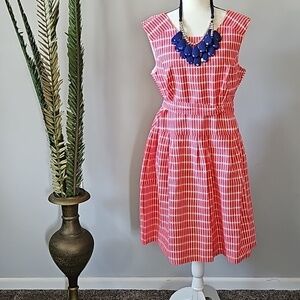 Amanda Lane Coral and White V-back Tie Waist Dress NWT